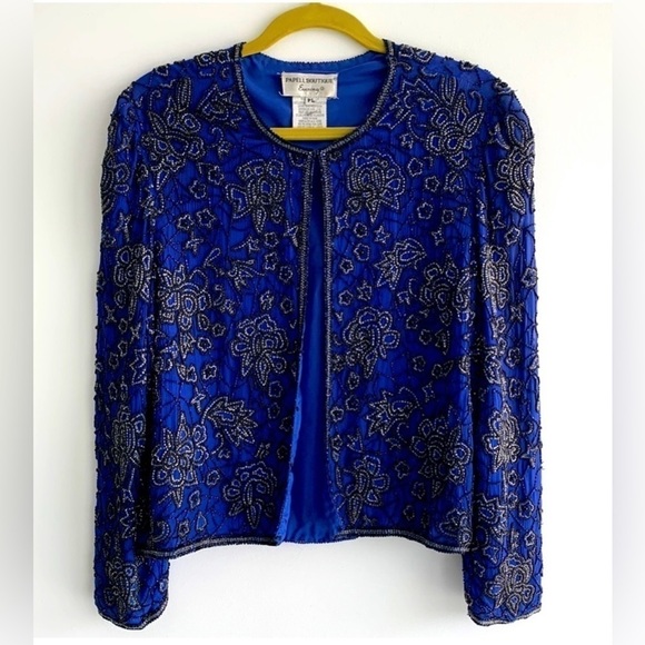 Papell Boutique Jackets & Blazers - Vintage Papell Boutique evening beaded crop jacket elegant royal blue, S PL